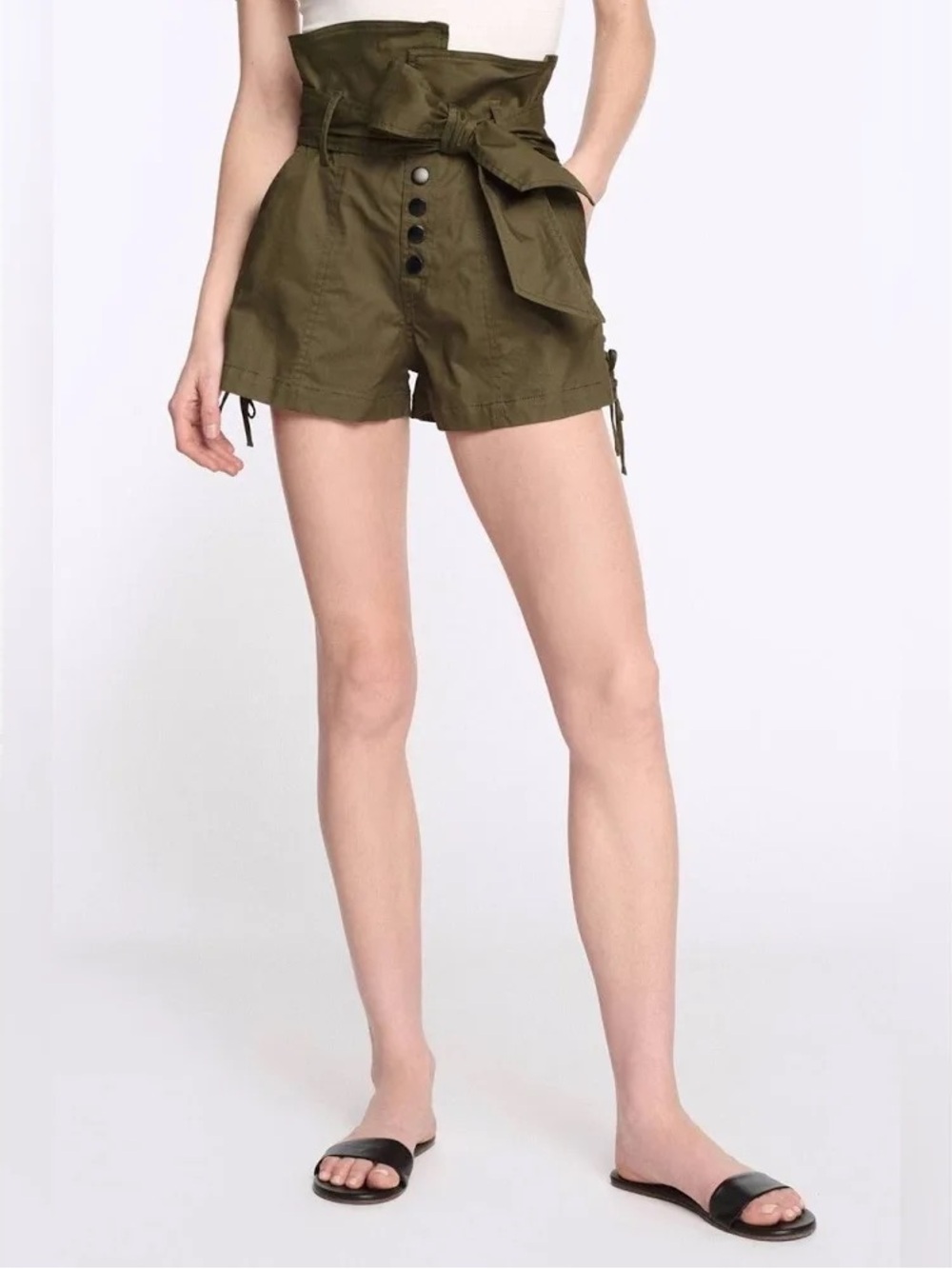 Marissa Webb Olive High-Waist Lace-Up Utility Shorts - Picture 3 of 9